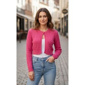 525 America Cardigan Women S Pink Cable Knit Cropped Shrug Cotton Bolero